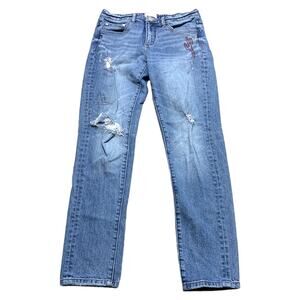 Gilded Intent Cactus Mountain Embroidered Denim Distressed Jeans 26 x 29